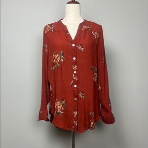 Fig & Flower Rust Floral Embroidered Blouse‎ / SZ L